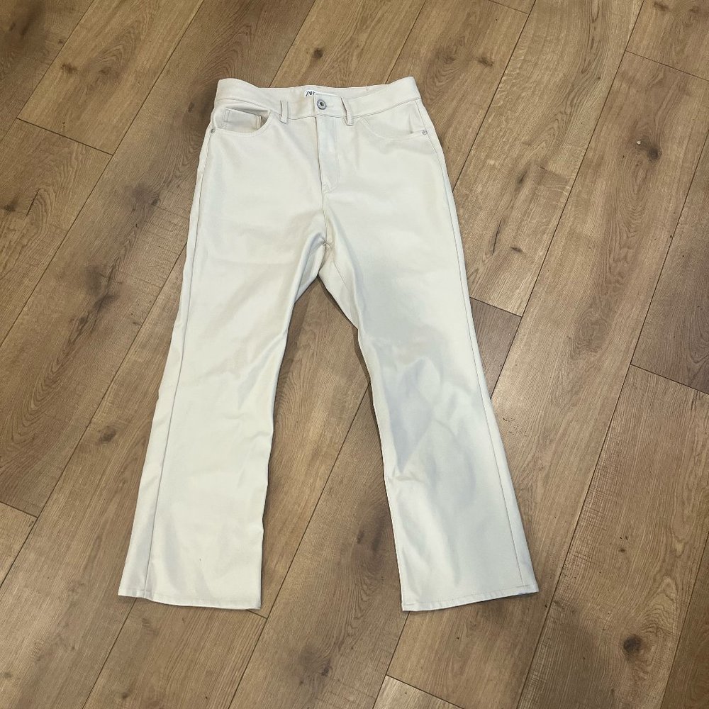 Zara Cropped Faux Leather Tan Pants Size 8